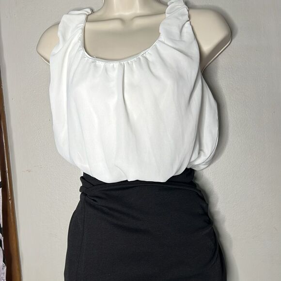 Women’s black and white color block dress with wrap skirt, size small - Picture 5 of 10
